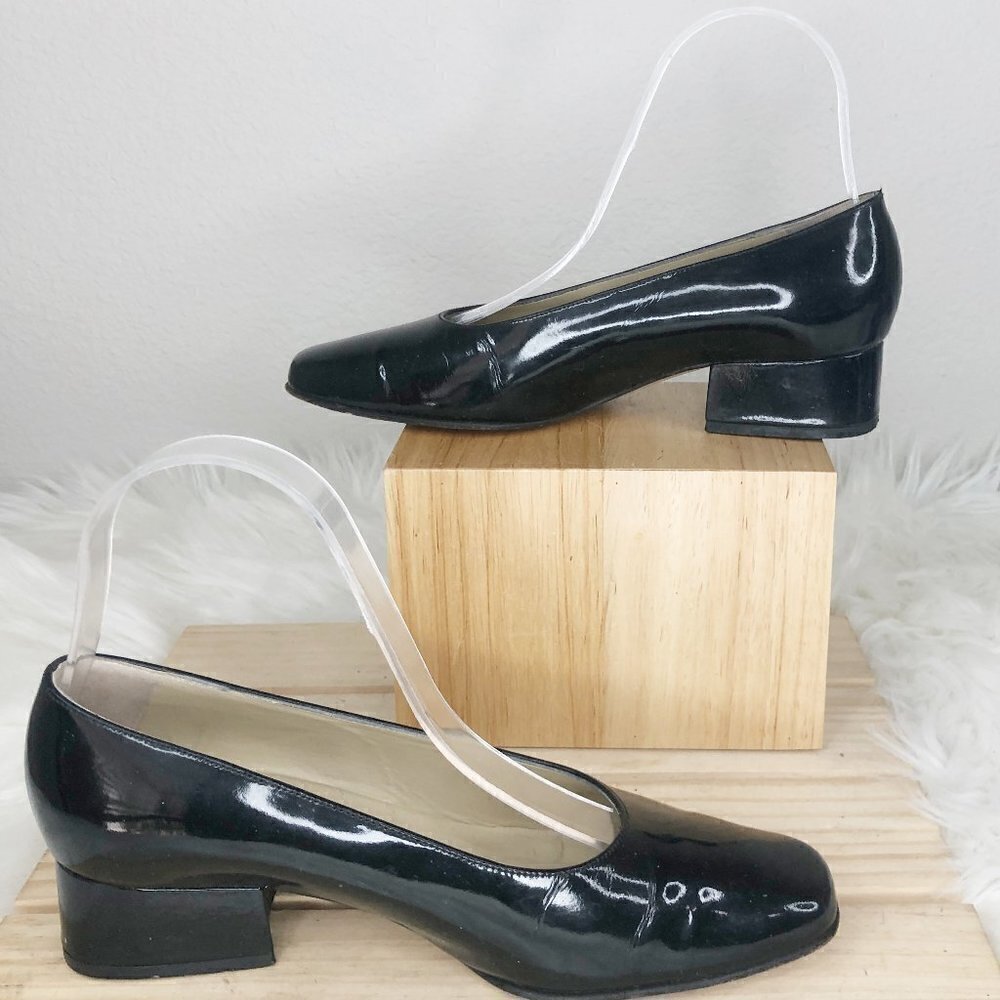 Bally Black Patent Leather Block Heel Almond Toe Pumps Shoes Womens Size 5.5 US - Picture 6 of 6